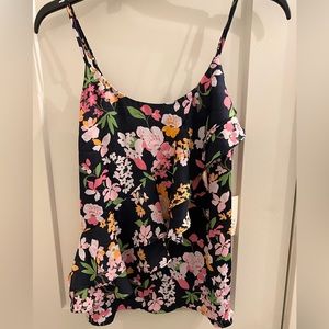 NWT- A New Day Women’s Navy Floral Ruffle Tank Top- Adjustable Straps- Sz Small